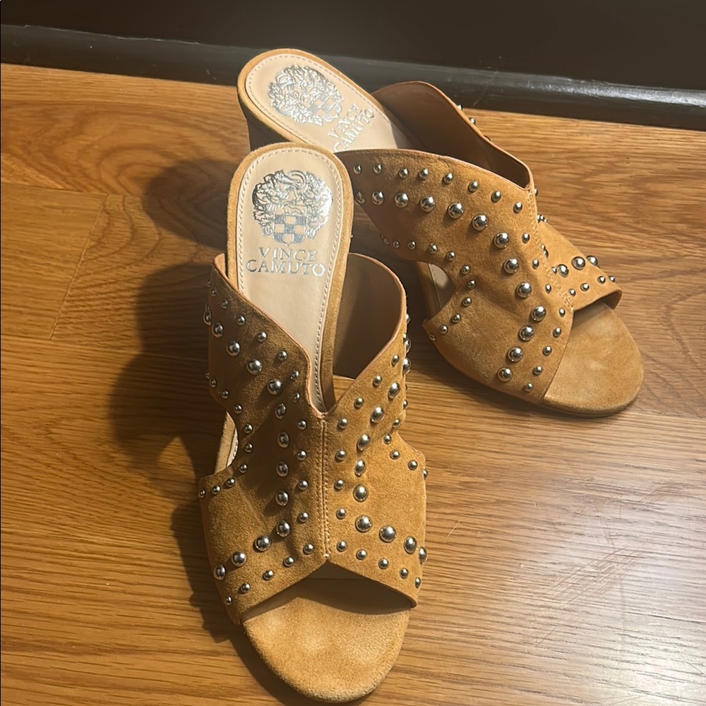 Vince Camuto Brown Studded Mules